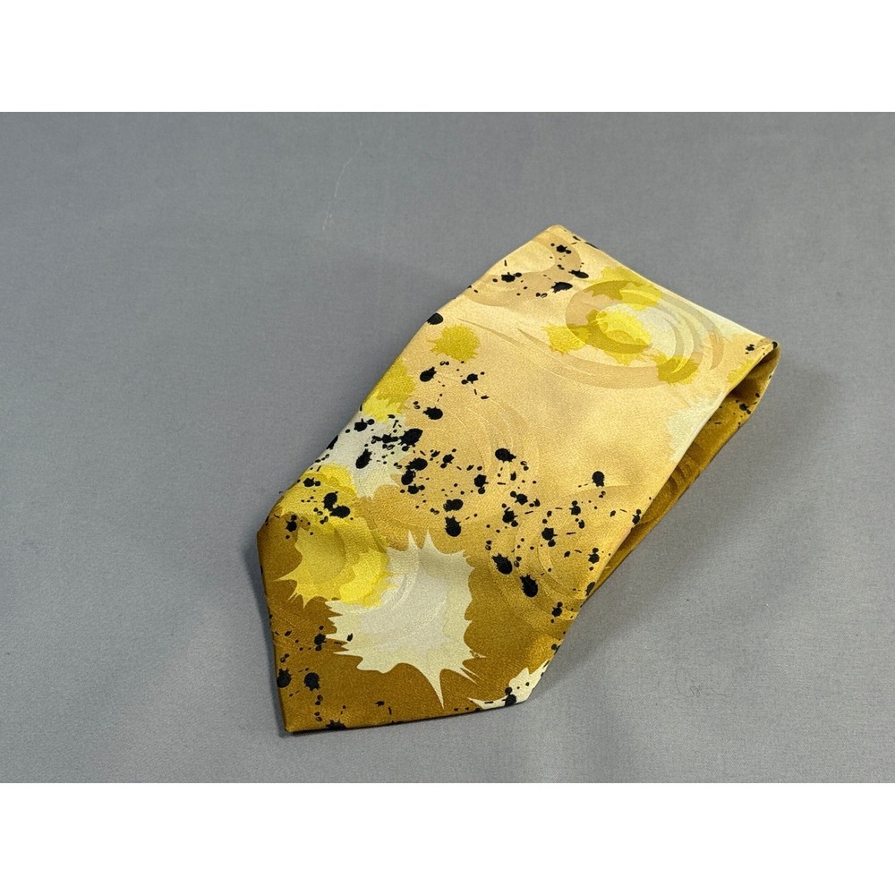 Alberto Zerra Men's 100% Silk Tie Hand Made Yellow‎ Abstract Splatter Old Money